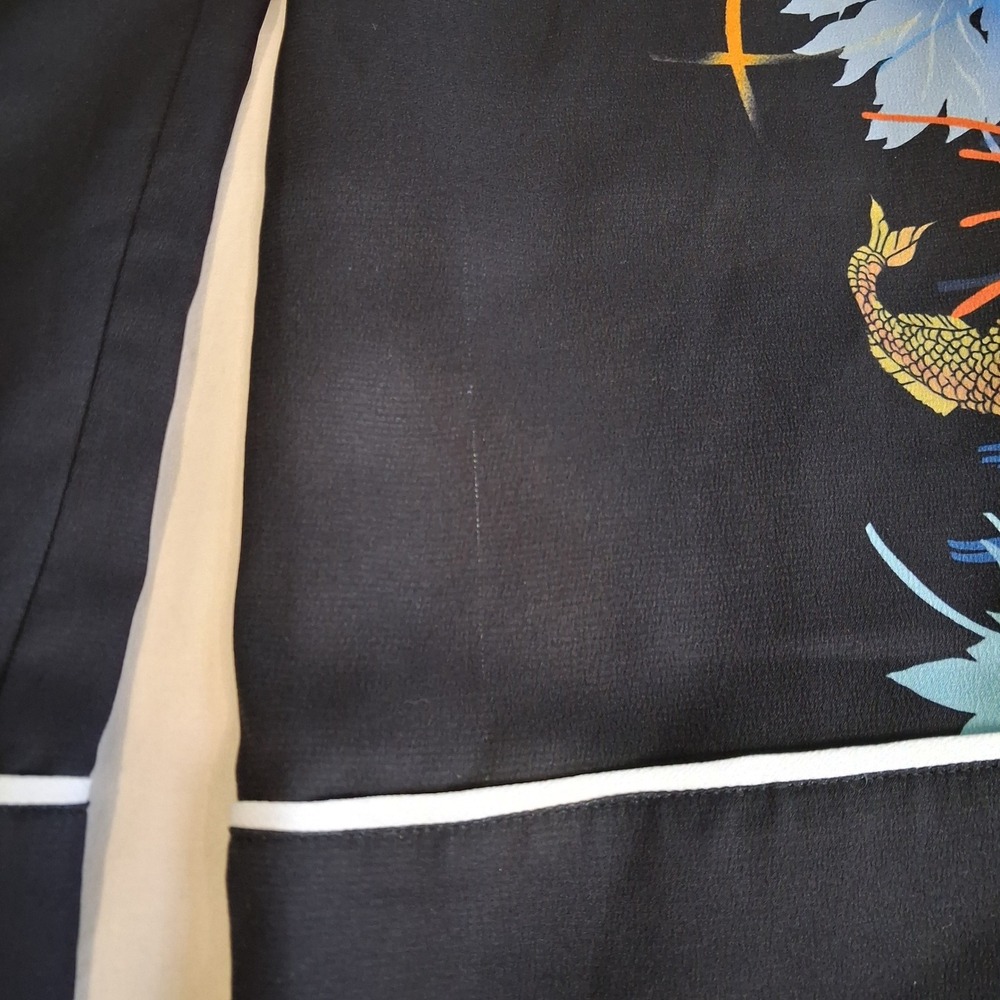 Biba Floral Koi Fish Print Wide Leg Pants Black High Elasic Waist Size 12 - Picture 12 of 14